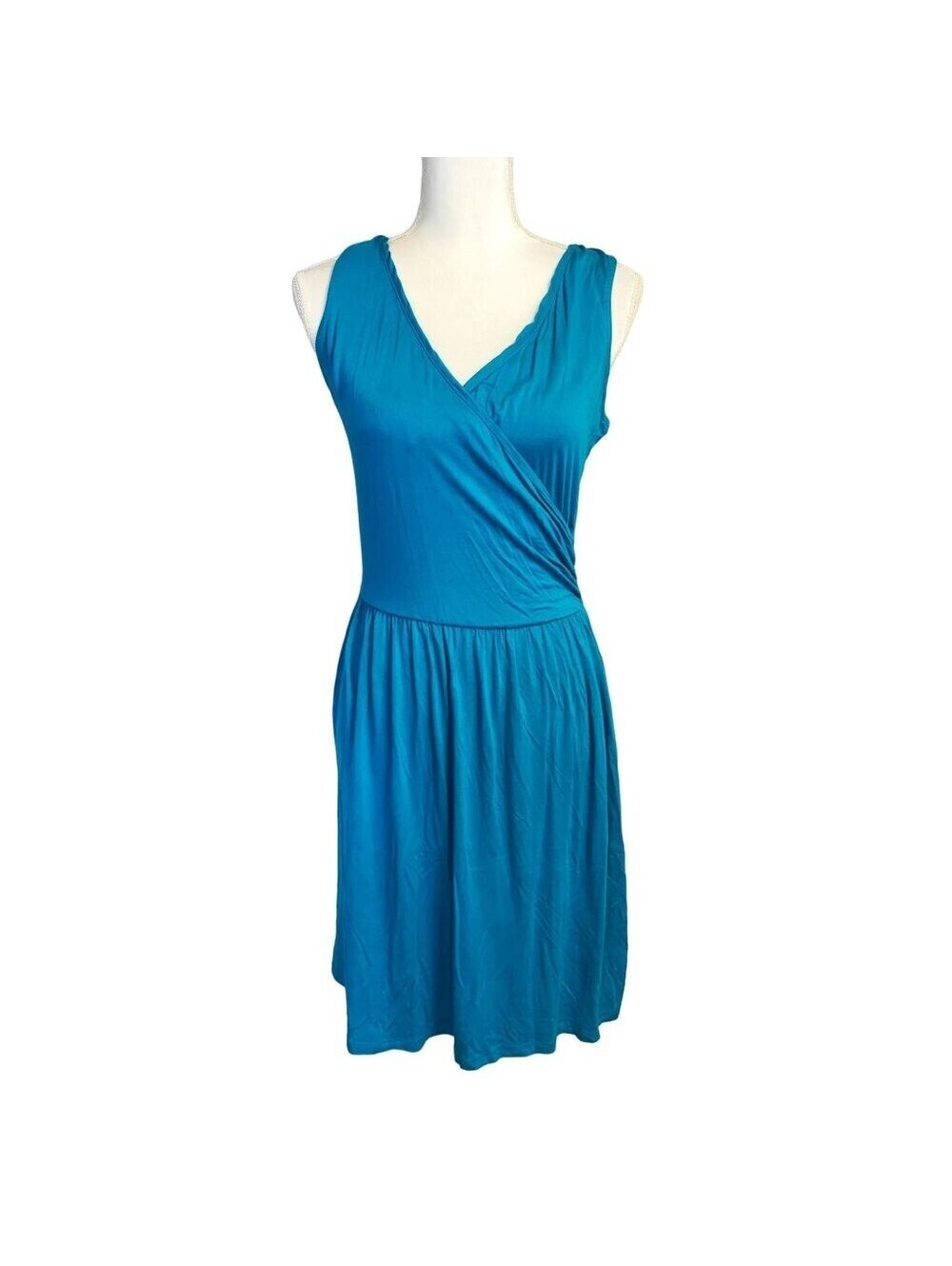 a.n.a A New Approach Teal Blue Faux Wrap Sleeveless Jersey Dress Womens Medium